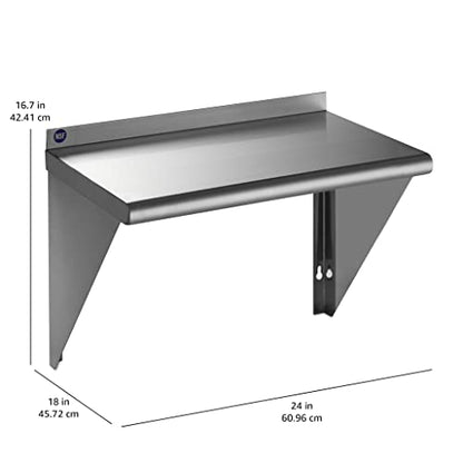  Rockpoint Stainless Steel Shelf 18 X 24 Inches, 320 Lb, NSF Commercial Wall Mount Floating Shelving For Restaurant, Kitchen, Home And Hotel, Silver (HX2022-18)