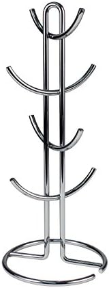  Euro Large 8 Holder, Mug Tree, Mugs & Tea Cup Storage Rack, Coffee Counter Bar Accessory & Kitchen Countertop Organizer, Satin Nickel
