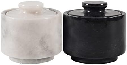  Arblous Krafts Stylish Marble White And Black 3.5 Oz Salt Cellar, Trinket Box And Condiment Pots 3" X 3" Kitchen Décor Salt Pepper Bowls Salt Container, Pinch Pots Tea Containers