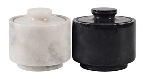  Arblous Krafts Stylish Marble White And Black 3.5 Oz Salt Cellar, Trinket Box And Condiment Pots 3" X 3" Kitchen Décor Salt Pepper Bowls Salt Container, Pinch Pots Tea Containers