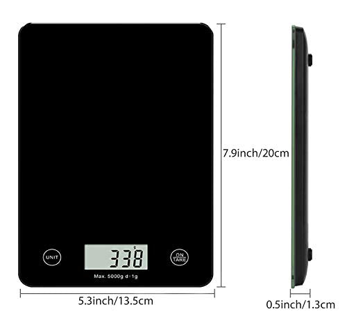  Digital Kitchen Scale, 11lb 5kg Digital Food Scales, Touch Button, Tare Function, Large Display, Easy To Clean (Black)
