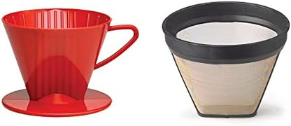  Pour-Over Reusable Coffee Brewing Cone With Gold-Toned Mesh Permanent Coffee Filter, Number 4-Size, Black