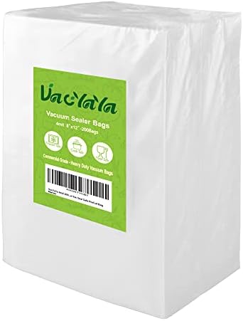  4mil 200 Quart Size 8 X 12 Inch Vacuum Sealer Freezer Storage Machine Bags For Food,Vac Seal A Meal Bags With BPA Free And Commercial Grade Sous Vide Vac Seal Safe PreCut Bag