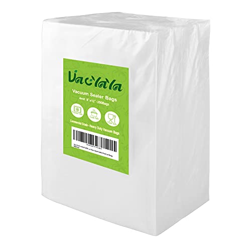 4mil 200 Quart Size 8 X 12 Inch Vacuum Sealer Freezer Storage Machine Bags For Food,Vac Seal A Meal Bags With BPA Free And Commercial Grade Sous Vide Vac Seal Safe PreCut Bag