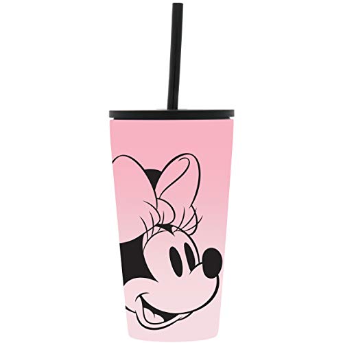  Disney Character Insulated Tumbler Cup With Flip Lid And Straw Lid | Reusable Stainless Steel Water Bottle Iced Coffee Travel Mug | Classic Collection | 16oz Minnie Mouse On Blush