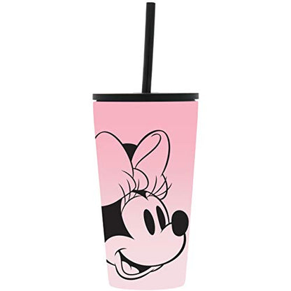  Disney Character Insulated Tumbler Cup With Flip Lid And Straw Lid | Reusable Stainless Steel Water Bottle Iced Coffee Travel Mug | Classic Collection | 16oz Minnie Mouse On Blush