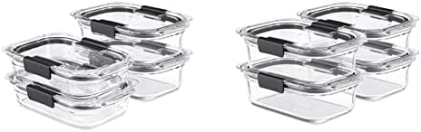Rubbermaid Brilliance Glass Storage Set Of 4 Food Containers, Clear & Brilliance Glass Storage 3.2-Cup Food Containers With Lids, 4-Pack (8 Pieces Total), BPA Free And Leak Proof, Medium, Clear