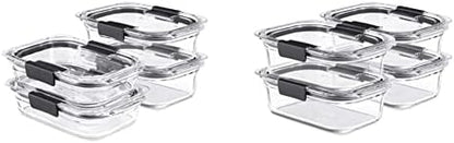 Rubbermaid Brilliance Glass Storage Set Of 4 Food Containers, Clear & Brilliance Glass Storage 3.2-Cup Food Containers With Lids, 4-Pack (8 Pieces Total), BPA Free And Leak Proof, Medium, Clear