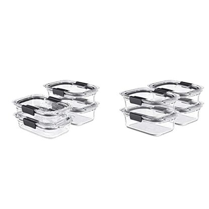 Rubbermaid Brilliance Glass Storage Set Of 4 Food Containers, Clear & Brilliance Glass Storage 3.2-Cup Food Containers With Lids, 4-Pack (8 Pieces Total), BPA Free And Leak Proof, Medium, Clear