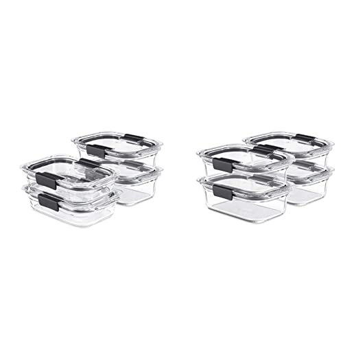 Rubbermaid Brilliance Glass Storage Set Of 4 Food Containers, Clear & Brilliance Glass Storage 3.2-Cup Food Containers With Lids, 4-Pack (8 Pieces Total), BPA Free And Leak Proof, Medium, Clear