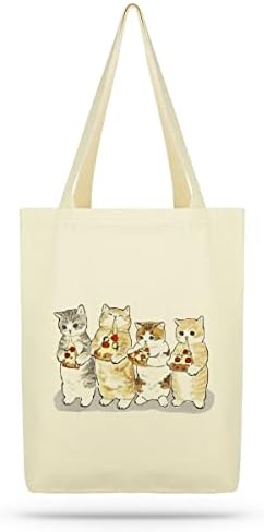  ÇINAR BEZ ÇANTA A.Ş. Eco Tote Bag, Canvas Tote Bag For Women With Cat Print, Zippered Inner Pocket, The Tote Bag