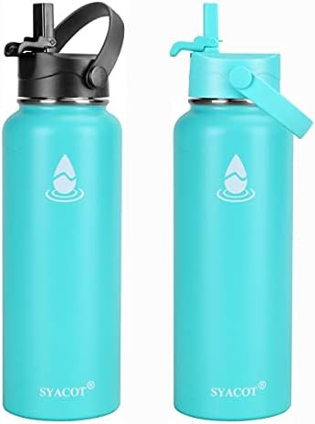  40 Oz Stainless Steel Water Bottle, Insulated Double Wall Vacuum Leak Proof Water Flask, Metal Thermo Canteen Mug —Wide Mouth With 2 Straw Lids