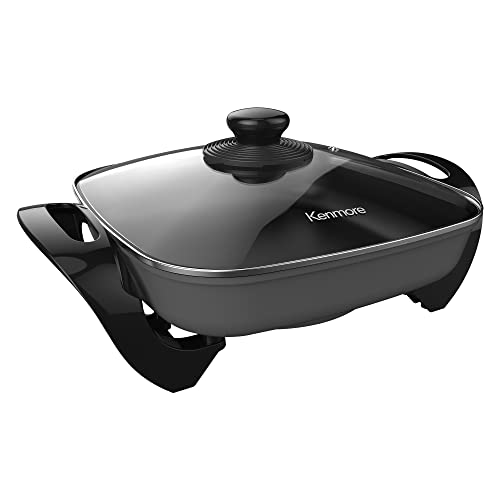  Non-Stick Electric Skillet With Tempered Glass Lid, Black And Grey, Deep-Dish Frying Pan, 12" X 12" Cooking Surface, Vented Lid, One-Pot Cooking, Grill, Saute, Stir-Fry, Stew