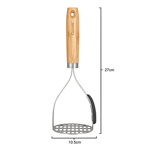  Ulinare Naturals C70008 Masher | Sustainable Bamboo/Stainless Steel | (L)270mm X (W)105mm | Manual Hand Held Mashing Tool/Kitchen Utensil | Metal Masher/Includes Pan Scraper | Not Dishwasher Safe