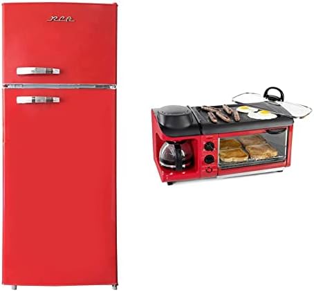 RCA RFR786-BLACK 2 Door Apartment Size Refrigerator With Freezer, 7.5 Cu. Ft, Retro Black & TOSHIBA EM131A5C-SS Countertop Microwave Oven, 1.2 Cu Ft With 12.4" Turntable, 1100W