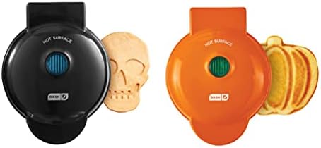 Dash Ash Mini Waffle Maker (2 Pack) For Individual Waffles Hash Browns, Keto Chaffles With Easy To Clean, Non-Stick Surfaces, 4 Inch, Halloween, Orange