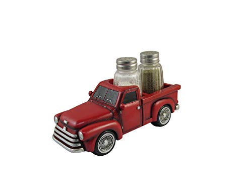  Vintage Red Truck Spice Holder With Refillable Salt And Pepper Shakers 3 Piece Set | Fall Truck Decor And Kitchen Table Accessories | Farmhouse Truck Decor - 7"