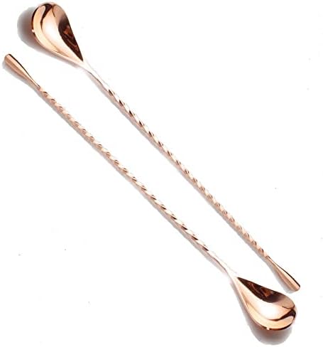  2 Pcs Mixing Bar Spoon 12 Inches 18/10 Stainless Steel Spiral Pattern Morphine Bartender Whiskey Cocktail Shaker Spoon