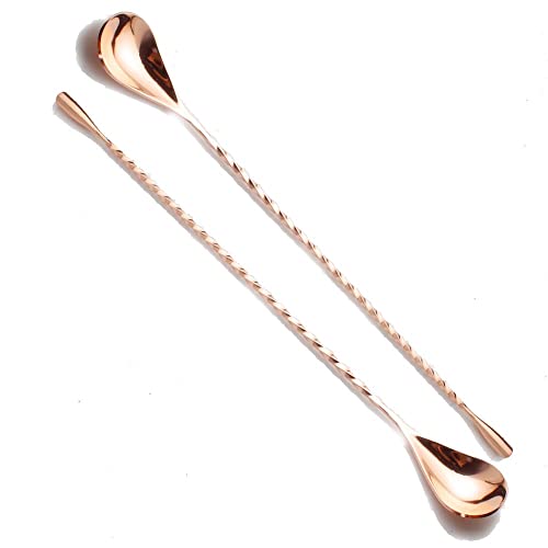  2 Pcs Mixing Bar Spoon 12 Inches 18/10 Stainless Steel Spiral Pattern Morphine Bartender Whiskey Cocktail Shaker Spoon