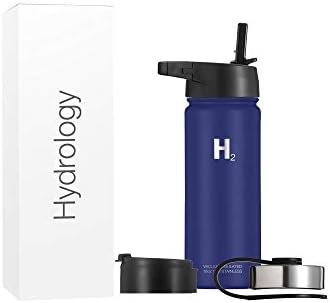  Ydrology Water Bottle - 18 Oz, 22 Oz, 32 Oz, 40 Oz, Or 64 Oz With 3 LIDS Double Wall Vacuum Insulated Stainless Steel Wide Mouth Sports Hot & Cold Thermos (22 Oz, Pacific Blue)