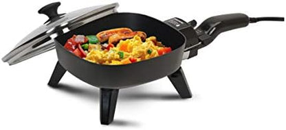  FS-400# Personal Stir Fry Griddle Pan, Rapid Heat Up, 600 Watts Non-stick Electric Skillet With Tempered Glass Lid, Black