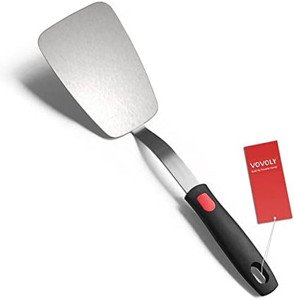  Stainless Steel Flexible Spatula Turner, VOVOLY Thin Metal Spatula For Cast Iron Skillet, Thin Blade And Heat Resistant Silicone Handle, Great For Egg, Cookie, Meat, Crep, Medium