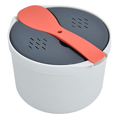  Microwave Rice Cooker 2L Food Grade PP Material Rice Spoon Lid Strainer Steaming Pot Rice Cooker Set Kitchen Cookware For Home Travel Office Use(Orange)