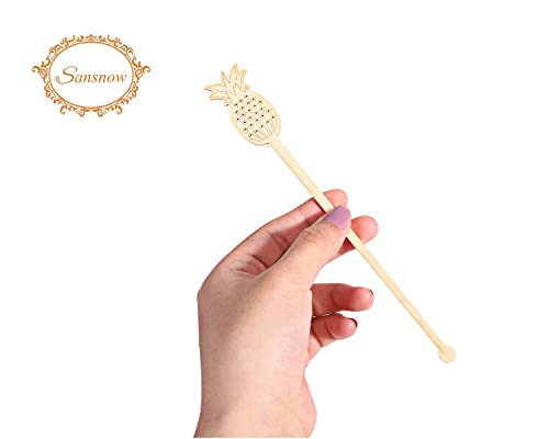  Sansnow Disposable Stirrers Coffee Stir Sticks, Bamboo Sticks For Hot Milk/Chocolate, Party Drink Stirring 60 Counts, 6.9"(Pineapple)