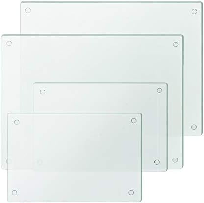  Clear Tempered Glass Cutting Board Set Of 4, Non Slip Glass Trays For Kitchen Countertop By Murrey Home, Heat Resistant, No Stain, 11.75"x15.75", 7.75"x11.75" & Round 11.75"