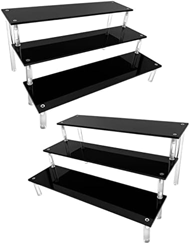  Crylic Riser Display Stand Shelf Clear 3 Tier Display Shelves Compatible With F-Pops Figures Cupcake Stand Food Dessert Holder Collections Cosmetic Perfume Organizer Product Tabletop Use (9"X 8"X 6")