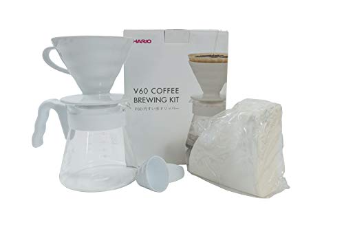  "Simply Hario" Ceramic V60 Dripper Pour Over Set With Glass Server, Scoop And Filters, Size 02, White