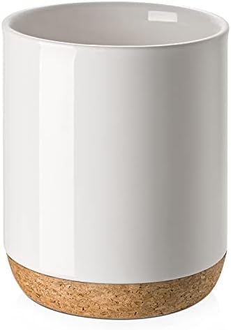  DOWAN Utensil Holder For Kitchen Counter, 7.5 Inches White Cooking Utensil Holder With Thicken Recycled Wooden Cork Mat, DIY Gifts For Moms And Grandma, Kitchen Decor,