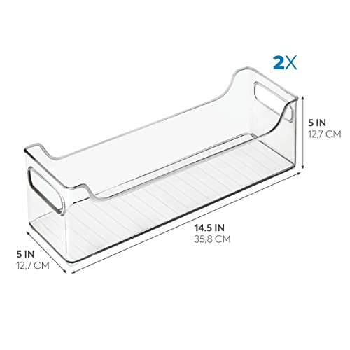  BPA-Free Plastic Pantry And Kitchen Storage, Freezer And Fridge Organizer Bin With Easy Grip Handles – 14.5" X 5" X 5", Set Of 2, Clear