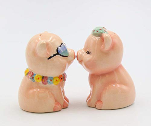  Fine Ceramic Happy Pigs Couple Salt & Pepper Shakers Set, 3-1/8" H