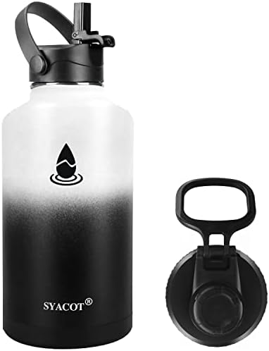  40 Oz Stainless Steel Water Bottle, Insulated Double Wall Vacuum Leak Proof Water Flask, Metal Thermo Canteen Mug —Wide Mouth With 2 Straw Lids