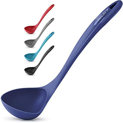  Soup Ladle Spoon With Comfortable Grip - Cooking And Serving Spoon For Soup, Chili, Gravy, Salad Dressing And Pancake Batter - Large Nylon Scoop & Soup Ladle Great For Canning And Pouring - Red