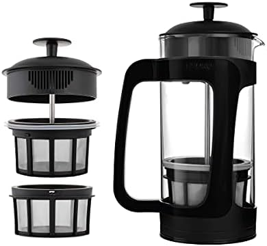  - P3 French Press - Double Micro-Filtered Coffee And Tea Maker, Grit-Free And Bitterness-Free Brews, Durable Stainless Steel Frame, Ideal For Loose Tea And Coffee Grounds - (Black, 32 Oz)