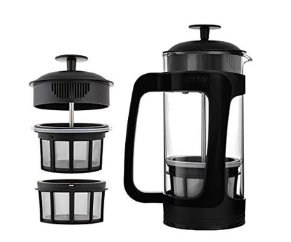  - P3 French Press - Double Micro-Filtered Coffee And Tea Maker, Grit-Free And Bitterness-Free Brews, Durable Stainless Steel Frame, Ideal For Loose Tea And Coffee Grounds - (Black, 32 Oz)