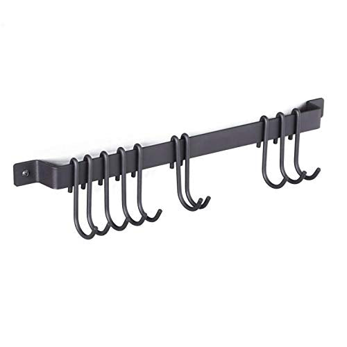  Wallniture Gourmet Kitchen Rail With 10 Hooks, Wall Mounted Wrought Iron Hanging Utensil Holder Rack With Black 17 Inch