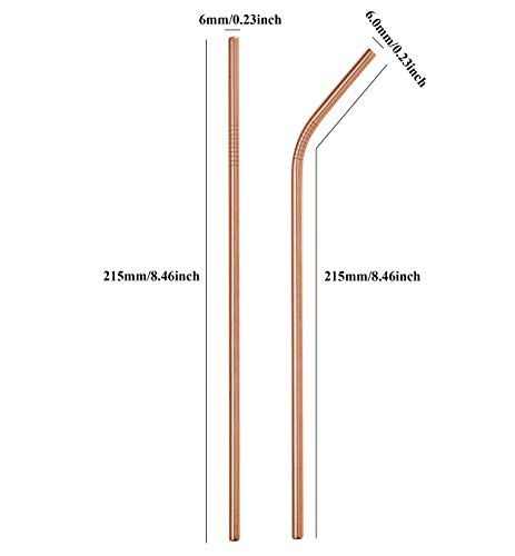  Reusable Metal Straws 50Pcs.8.5” Rose Gold Color Stainless Steel Drinking Straws In Bulk For Wholesale.215x6mm All Curved Straight Straws For 20oz Tumblers Yeti (50pcs All Straight Rose Gold-8.5")