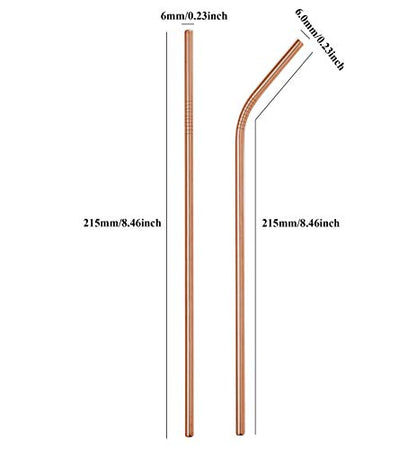  Reusable Metal Straws 50Pcs.8.5” Rose Gold Color Stainless Steel Drinking Straws In Bulk For Wholesale.215x6mm All Curved Straight Straws For 20oz Tumblers Yeti (50pcs All Straight Rose Gold-8.5")