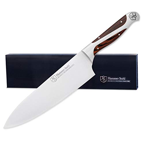  8-Inch Chef Knife - High Carbon German Forged Steel - Professional Kitchen Knife - Ergonomic Quad-Tang Pakkawood Handle