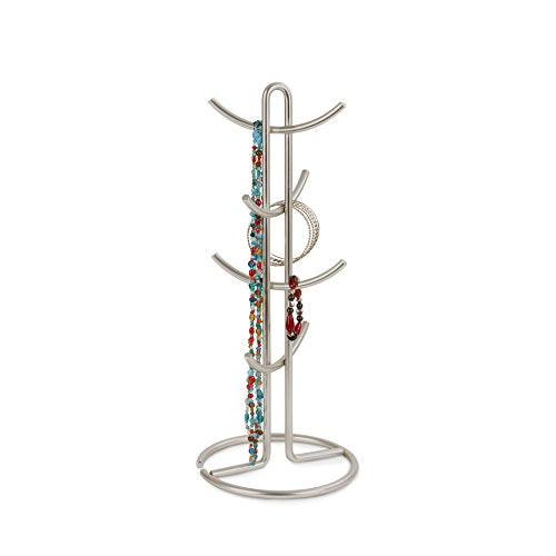  Euro Large 8 Holder, Mug Tree, Mugs & Tea Cup Storage Rack, Coffee Counter Bar Accessory & Kitchen Countertop Organizer, Satin Nickel