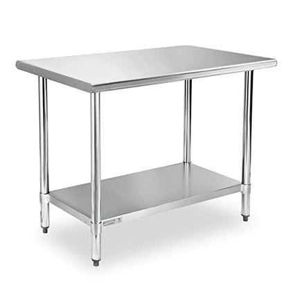  STABLEINK NSF Stainless Steel Table, 24 X 36 Inches Metal Prep & Work Table With Adjustable Undershelf And Table Foot, For Commercial Kitchen, Restaurant, Hotel And Garage (Without Caster Wheels)