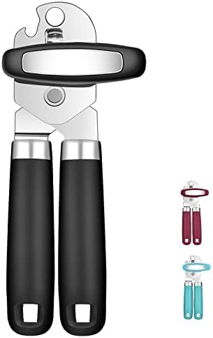  Can Opener Manual, Tymoosty Can Opener Strong Heavy Duty, Smooth Edge Cut, Oversized Knob, Soft Grip Handle, Built-in Bottle Opener, Black
