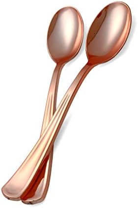  50 Piece Premium Rose Gold Plastic Forks | Extra Heavy Duty With Bright Shiny Finish | Convenient And Strong | Ludere Elegant Disposable Forks