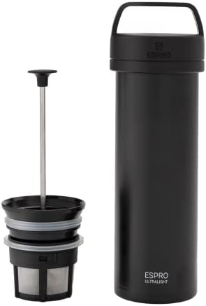  - P0 Ultralight French Press - Double Walled Stainless Steel Vacuum Insulated Coffee And Tea Maker, Portable And Durable Coffee Press For Travel, Camping, And Everyday Use - 16oz, (Cranberry)