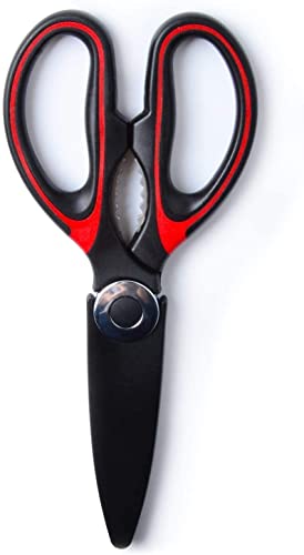  All Purpose Kitchen Shears With Protective Sheath (Red) - Sharp Professional Heavy Duty Multi-function Kitchen Scissors For Household Necessity - Chicken/Poultry/Fish/Meat/Vegetables