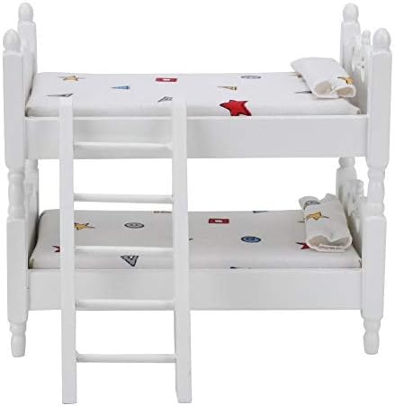 Miniature Dollhouse Furniture, Wooden Bunk Bed With Bedding Pillow Ladder For 1:12 Doll House Accessories (1:12) Dollhouses