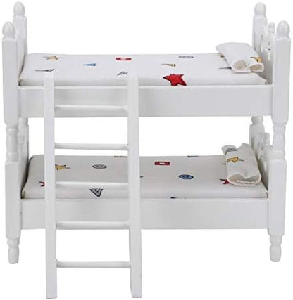  Miniature Dollhouse Furniture, Wooden Bunk Bed With Bedding Pillow Ladder For 1:12 Doll House Accessories (1:12) Dollhouses